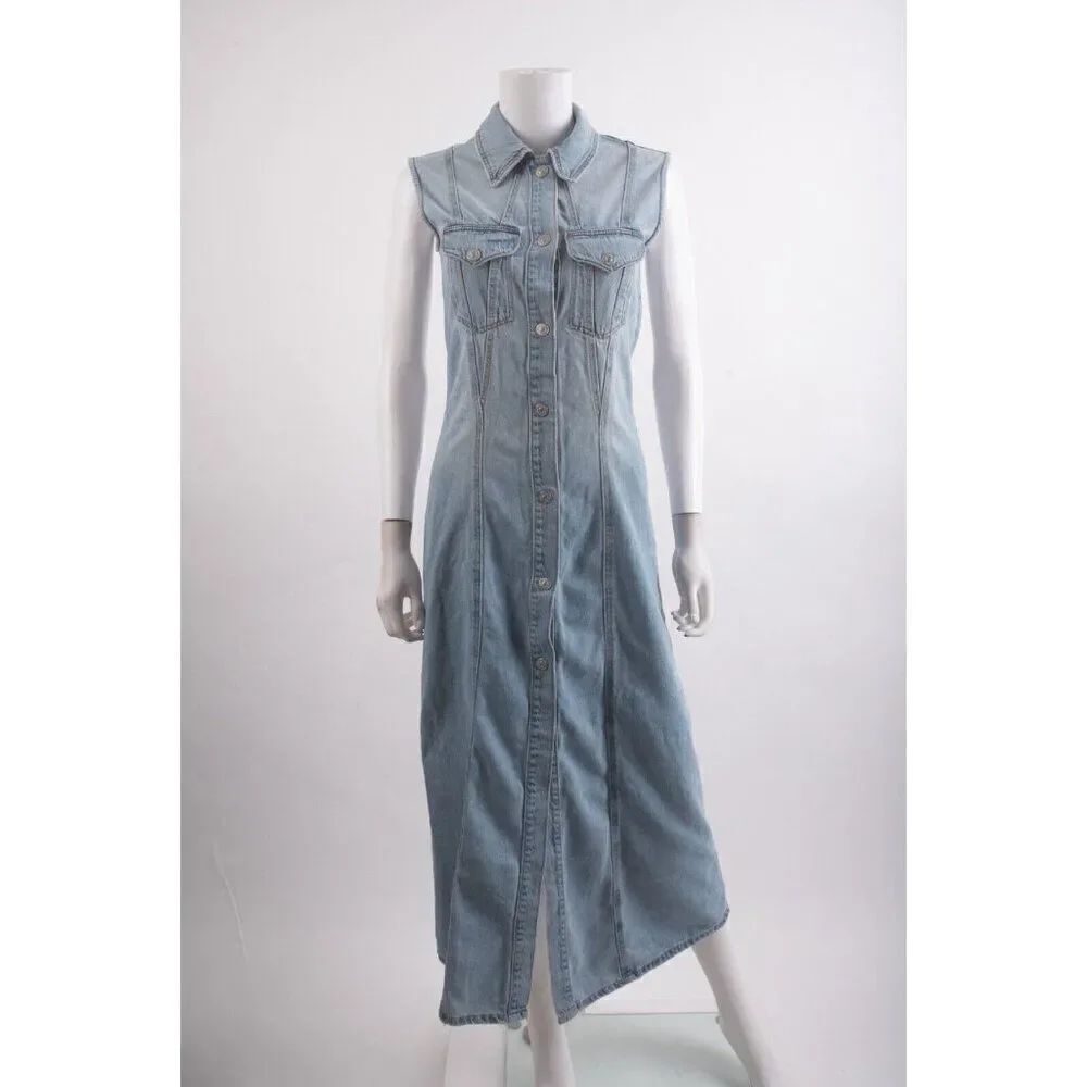 Zara Womans Jean Denim Maxi Dress Size XS Blue Sleeveless 8197/406 NWT